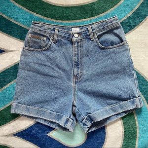 y2k Calvin Klein Jeans medium wash, cuffed-hem, high waist denim shorts
